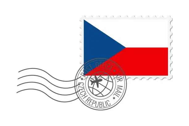 Vector illustration of Czech Republic postage stamp. Postcard vector illustration with Czech national flag isolated on white background.