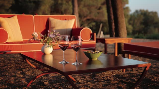 Outdoor garden Wine aperitif at sunset