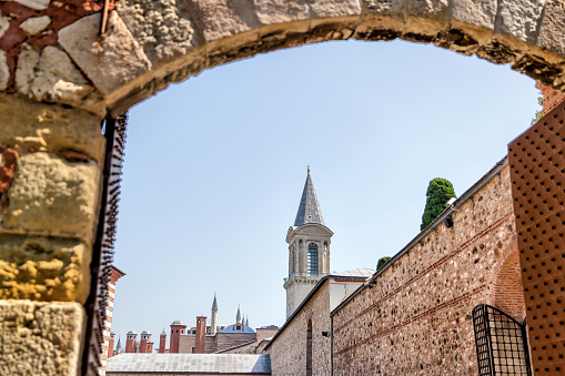 Istanbul, Turkey - July 23, 2023: Sights and architecture of Topkapi Palace in Istanbul