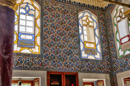 Istanbul, Turkey - July 23, 2023: Architectural details and design in Topkapi Palace in Istanbul