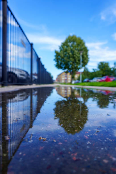 Close up of a puddle on walkway