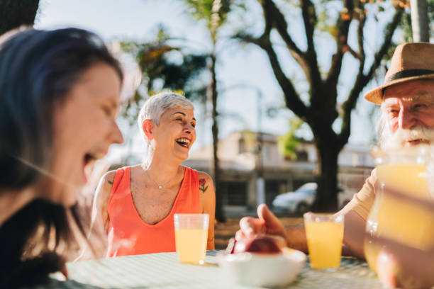 istock Senior friends talking during picnic in a public park 1615163501
