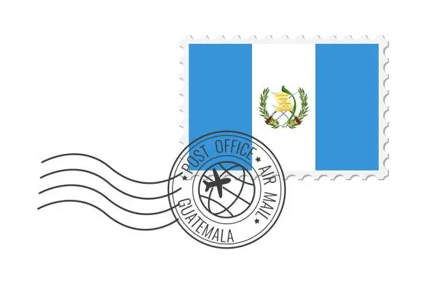 Vector illustration of Guatemala postage stamp. Postcard vector illustration with Guatemalan national flag isolated on white background.