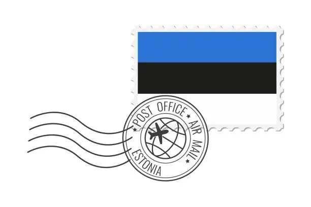 Vector illustration of Estonia postage stamp. Postcard vector illustration with national flag of Estonia isolated on white background.