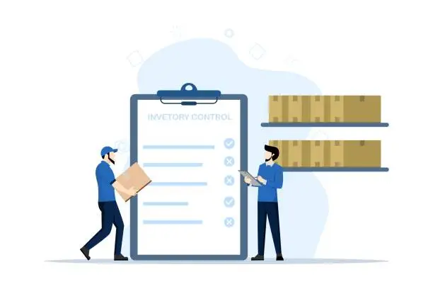 Vector illustration of inventory control concept. Warehouse management, managing incoming and outgoing goods. Illustration for websites, landing pages, mobile apps, posters and banners. flat vector illustration.
