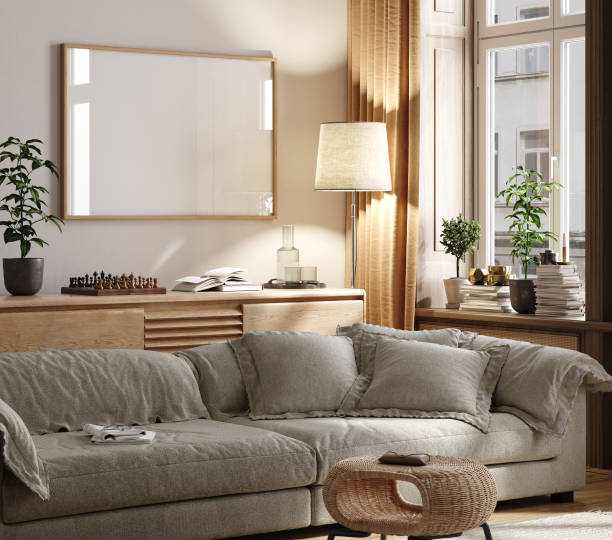 istock Mockup frame in living room interior 1615256652