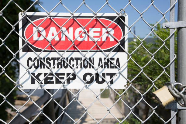 istock Danger construction area sign at Fleischmann Pier Park 1615289084