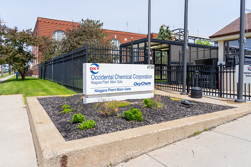 Niagara Falls, NY, USA - May 23, 2022: Occidental Chemical Corporation facility in Niagara Falls, NY, USA. OxyChem is a manufacturer of vinyls, basic and specialty chemicals.