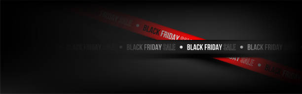 ilustraciones, imágenes clip art, dibujos animados e iconos de stock de cinta cinta black friday sale con luz sobre fondo negro. ilustración vectorial. - black friday