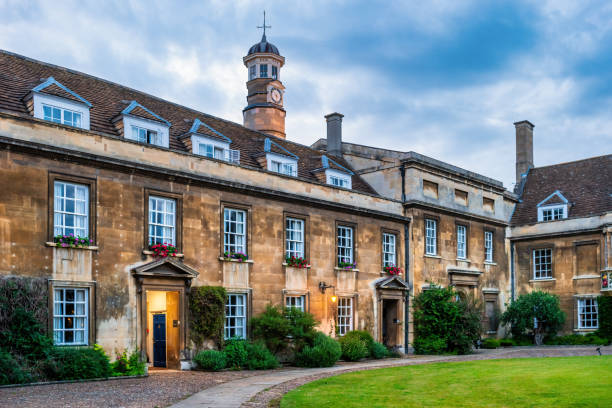 Christ's College, a constituent college of the University of Cambridge, in Cambridge, Cambridgeshire, England, UK as seen from the entrance, in the evening.