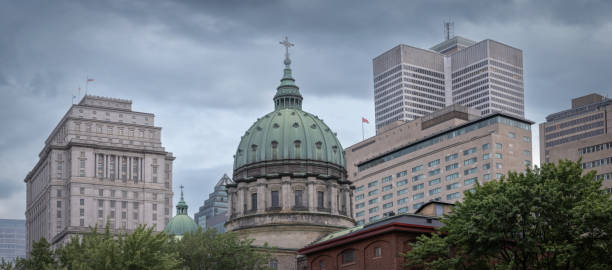 The Montreal downtown skyline featuring some of its iconic structures.