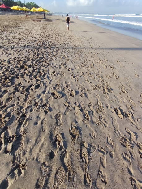 istock Walking Leaves Footprints on the Beach Sand 1615478194