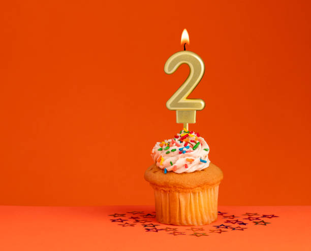 istock Number 2 candle - Birthday card design in orange background 1615487020