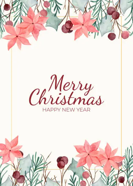 Vector illustration of Watercolor Christmas floral as background frame