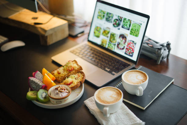 istock Breakfast toast with cheese and tomatoes, fruit, yogurt, coffee. 1615534830