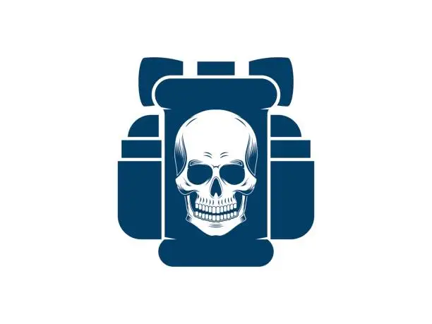 Vector illustration of Backpacker bag with skull inside