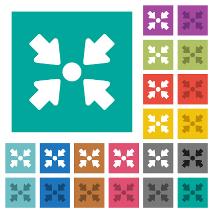 Centering object solid multi colored flat icons on plain square backgrounds. Included white and darker icon variations for hover or active effects.