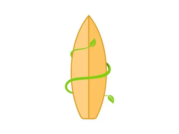 Vector illustration of Surf board with vines leaf