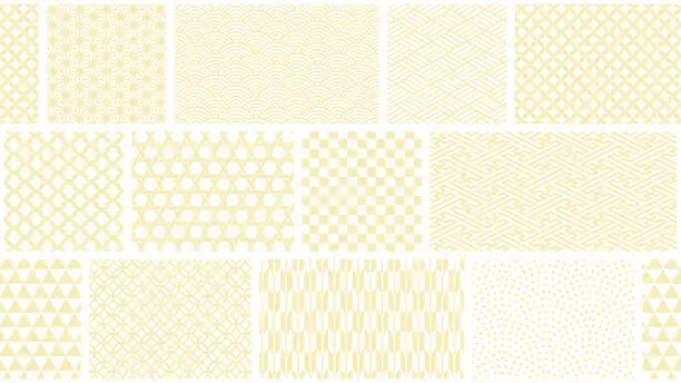 Vector illustration of Pattern background illustration of square and rectangular tiles with various golden Japanese traditional patterns