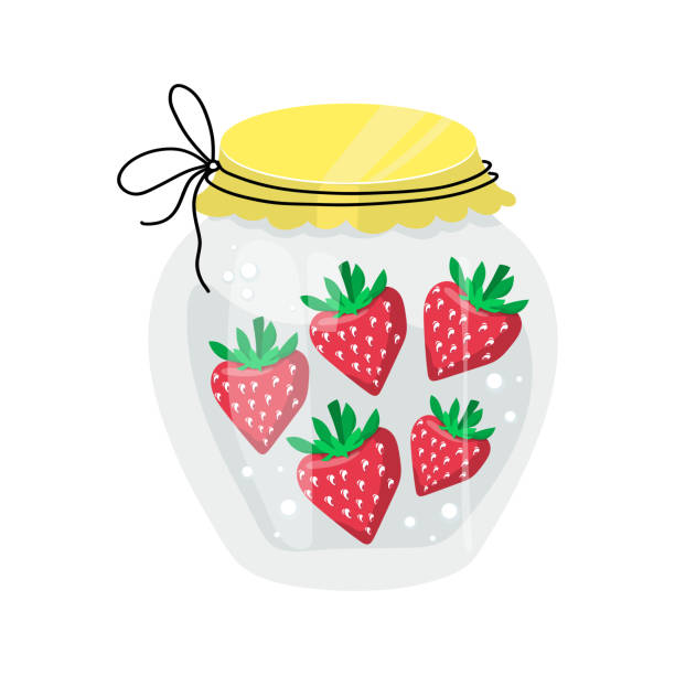 Homemade jars of preserving the srawberry. Jam. Autumn harvest season. Vector illustration chandler strawberry stock illustrations