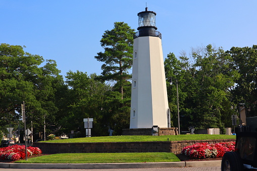 If you'll explore Rehoboth Beach City, you'll come across a beautiful Lighthouse. This Lighthouse is from a roundabout in the upper areas of Rehoboth. A fantastic photograph with great quality and amazing details, you'll want to have this photograph to be part of your photograph collection. Rehoboth Beach, Delaware, America, 2023.
