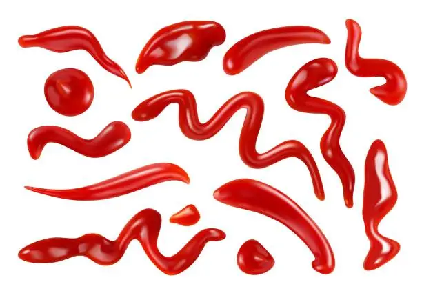 Vector illustration of Realistic tomato ketchup drops, spills or splashes