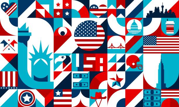 추상적인 기하학적 미국 모양, 바우하우스 패턴 - new york city stock illustrations