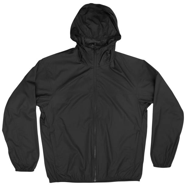 istock Black waterproof jacket with hoodie 1615658051