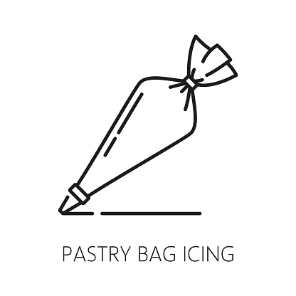 Pastry bag for decorate cakes with cream isolated outline icon. Vector pastry bag icing, confectionery piping sack or tube with nozzle