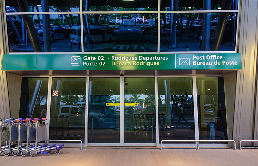 Mahebourg, Mauritius - Jan 15, 2017. Departure of SSR Intl Airport in Mahebourg, Mauritius. Mauritius, an Indian Ocean island nation, is known for its beaches lagoons and reefs.