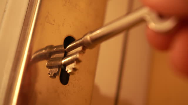 Unlock a door with vintage key