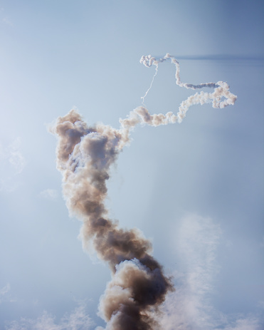 Smoke of the Fireballs,Thai Rocket Festival,Traditional Thai rocket up the sky in 