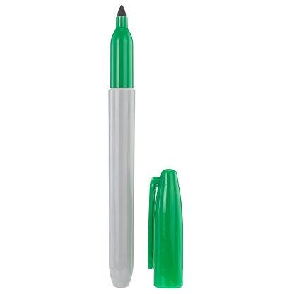 A green felt-tip pen with a cap on a white background