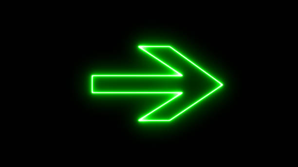 istock Glowing green neon arrow direction on black background. Bright neon right abstract directional icon. vector, neon glowing arrows. Direction banner. Futuristic light on black background. 1615766481