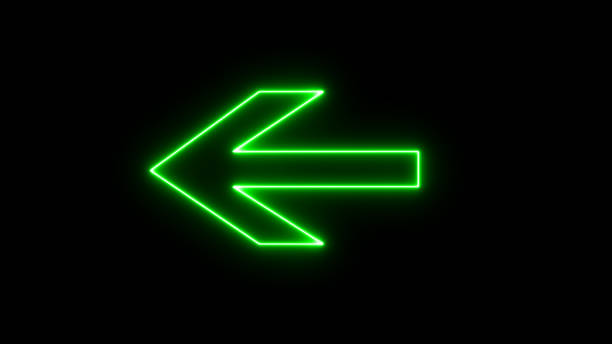 istock Green bright neon left abstract directional icon. vector, arrow, direction. neon glowing arrows. Direction banner. Futuristic light on black background. 1615766988