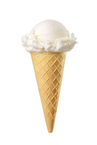 istock Vanilla ice cream scoops served on a waffle cone isolated on white 1615774755
