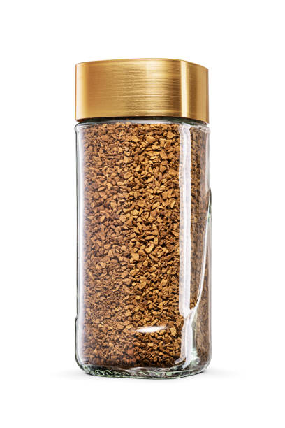 istock Instant coffee jar with golden lid isolated on white. 1615775858