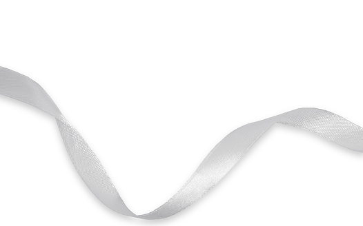 silver ribbon isolated on transparent and white background, PNG image.