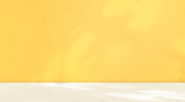 Yellow Studio Room Background, Shadow Leaf on Wall Paper Floor Table Product Summer Tropical Cosmetic, Abstract Grunge Concrete Platform Empty Scene Gold Loft Kitchen 3d Minimal, Blank Gradient