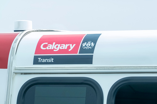 Calgary, AB, Canada. Aug 13 ,2023. a close up to a Calgary transit logo on a bus.