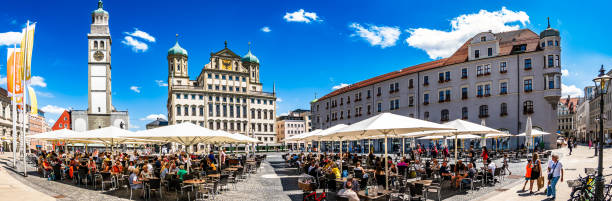Augsburg, Germany - July 4: historic buildings at the old town of Augsburg on July 4, 2023
