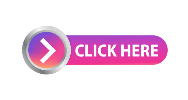 ilustrações de stock, clip art, desenhos animados e ícones de click here banner. web button with hand pointer action. click here, ui button concept. the mouse cursor clicks on button. gradient button for social networks, web banners. vector illustration - arrow sign arrow sketch drawing