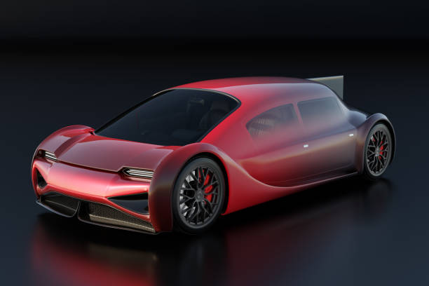istock Metallic red electric car on black background 1615910670
