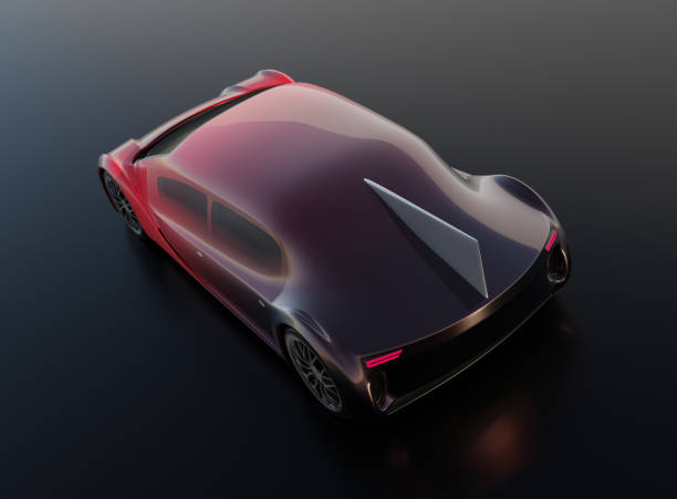 istock Side view of metallic red electric car on black background 1615911809