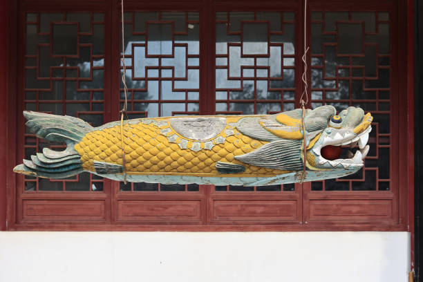 Close-up of ancient Chinese traditional carved dragon
