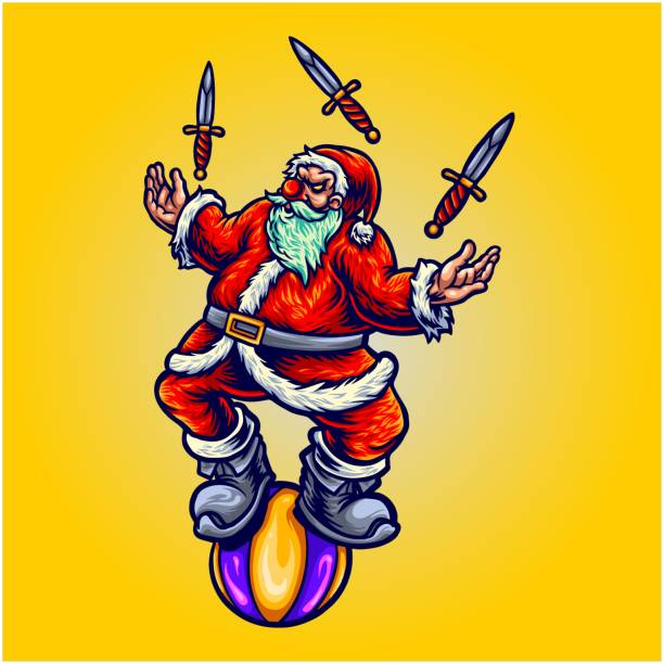 Haunted circus with creepy evil santa claus Haunted circus with creepy evil santa claus vector illustrations for your work logo, merchandise t-shirt, stickers and label designs, poster, greeting cards advertising business company or brands scary clown mouth stock illustrations