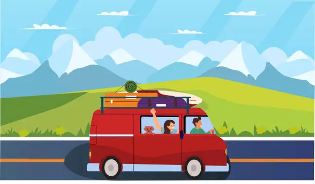 Vector illustration of Family Go On to a road trip