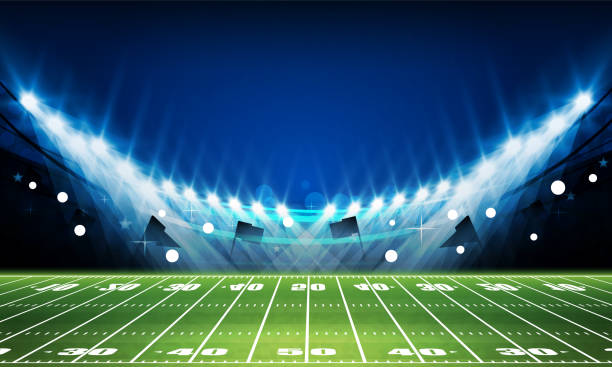 istock Football arena field with bright stadium lights vector design Vector illumination 1615945766