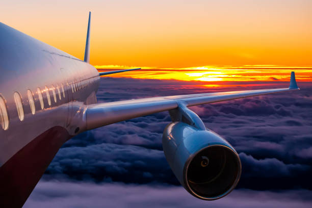 istock Passenger airplane is flying in the sunrise sky 1615955343