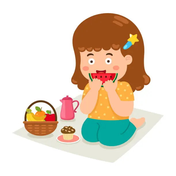 Vector illustration of illustration cartoon kid girl picnic on the park